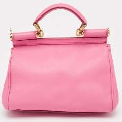 Pre Owned Dolce & Gabbana Pink Leather Medium Miss Sicily Top Handle Bag