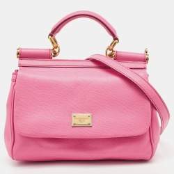 Pre Owned Dolce & Gabbana Pink Leather Medium Miss Sicily Top Handle Bag