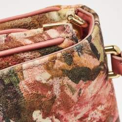 Pre Owned Dolce & Gabbana Multicolor Floral Print Fabric and Leather Tapestry Lock Top Handle Bag