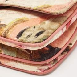 Pre Owned Dolce & Gabbana Multicolor Floral Print Fabric and Leather Tapestry Lock Top Handle Bag