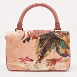 Pre Owned Dolce & Gabbana Multicolor Floral Print Fabric and Leather Tapestry Lock Top Handle Bag