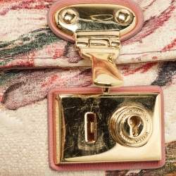 Pre Owned Dolce & Gabbana Multicolor Floral Print Fabric and Leather Tapestry Lock Top Handle Bag