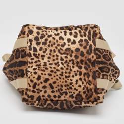 Pre Owned Dolce & Gabbana Brown/Black Leopard Print Fabric Front Pouch Tote