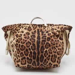 Pre Owned Dolce & Gabbana Brown/Black Leopard Print Fabric Front Pouch Tote