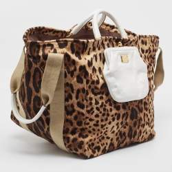 Pre Owned Dolce & Gabbana Brown/Black Leopard Print Fabric Front Pouch Tote