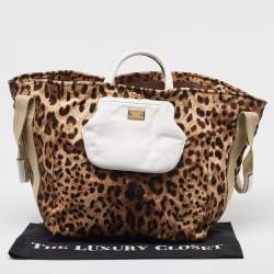 Pre Owned Dolce & Gabbana Brown/Black Leopard Print Fabric Front Pouch Tote