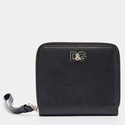 Pre Owned Dolce & Gabbana Black Leather Zip Around Wallet