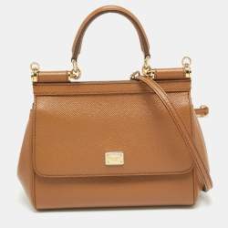 Pre Owned Dolce & Gabbana Brown Leather Small Miss Sicily Top Handle Bag