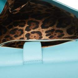 Pre Owned Dolce & Gabbana Light Blue Leather Large Miss Sicily Top Handle Bag
