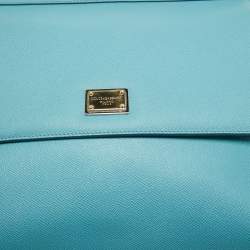 Pre Owned Dolce & Gabbana Light Blue Leather Large Miss Sicily Top Handle Bag