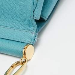 Pre Owned Dolce & Gabbana Light Blue Leather Large Miss Sicily Top Handle Bag