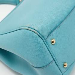 Pre Owned Dolce & Gabbana Light Blue Leather Large Miss Sicily Top Handle Bag