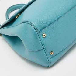 Pre Owned Dolce & Gabbana Light Blue Leather Large Miss Sicily Top Handle Bag