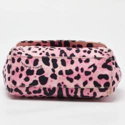 Pre Owned Dolce & Gabbana Pink/Black Leopard Print Canvas Medium Miss Sicily Top Handle Bag