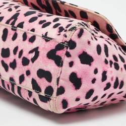 Pre Owned Dolce & Gabbana Pink/Black Leopard Print Canvas Medium Miss Sicily Top Handle Bag