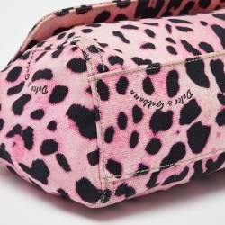 Pre Owned Dolce & Gabbana Pink/Black Leopard Print Canvas Medium Miss Sicily Top Handle Bag