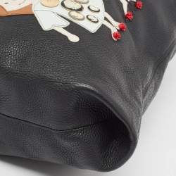 Pre Owned Dolce & Gabbana Black Croc Embossed and Leather Family Patch Tote