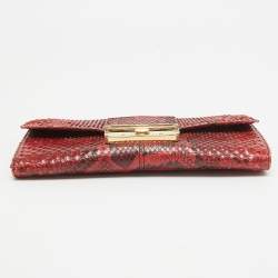 Pre Owned Dolce & Gabbana Red/Black Python Pushlock Flap Clutch Bag