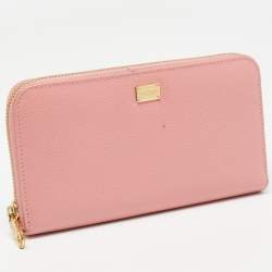 Pre Owned Dolce & Gabbana Pink Leather Zip Around Wallet