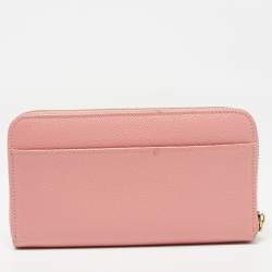 Pre Owned Dolce & Gabbana Pink Leather Zip Around Wallet