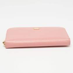 Pre Owned Dolce & Gabbana Pink Leather Zip Around Wallet