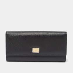Pre Owned Dolce & Gabbana Black Leather Flap Continental Wallet