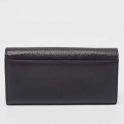 Pre Owned Dolce & Gabbana Black Leather Flap Continental Wallet
