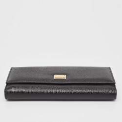 Pre Owned Dolce & Gabbana Black Leather Flap Continental Wallet