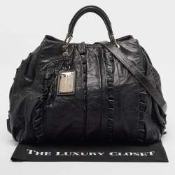 Pre Owned Dolce & Gabbana Black Leather Ruffle Miss Brooke Bag