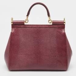 Dolce & Gabbana Burgundy Lizard Embossed Leather Medium Miss Sicily Top Handle Bag