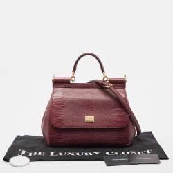 Dolce & Gabbana Burgundy Lizard Embossed Leather Medium Miss Sicily Top Handle Bag