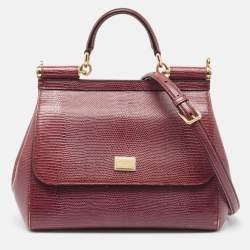 Dolce & Gabbana Burgundy Lizard Embossed Leather Medium Miss Sicily Top Handle Bag