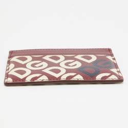 Pre Owned Dolce & Gabbana Burgundy DG Mania Leather Card Holder