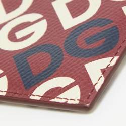 Pre Owned Dolce & Gabbana Burgundy DG Mania Leather Card Holder