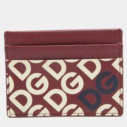Pre Owned Dolce & Gabbana Burgundy DG Mania Leather Card Holder