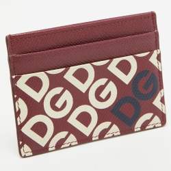 Pre Owned Dolce & Gabbana Burgundy DG Mania Leather Card Holder