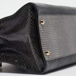 Pre Owned Dolce & Gabbana Tricolor Lizard Embossed Leather and Snakeskin Tote