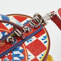 Pre Owned Dolce & Gabbana Multicolor Printed Leather, Wicker and Raffia Embellished Top Handle Bag