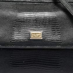 Pre Owned Dolce & Gabbana Green Lizard Embossed Leather Small Miss Sicily Top Handle Bag
