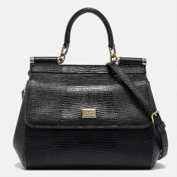 Pre Owned Dolce & Gabbana Green Lizard Embossed Leather Small Miss Sicily Top Handle Bag