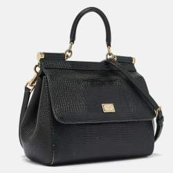 Pre Owned Dolce & Gabbana Green Lizard Embossed Leather Small Miss Sicily Top Handle Bag