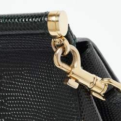 Pre Owned Dolce & Gabbana Green Lizard Embossed Leather Small Miss Sicily Top Handle Bag
