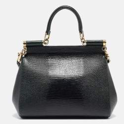Pre Owned Dolce & Gabbana Green Lizard Embossed Leather Small Miss Sicily Top Handle Bag