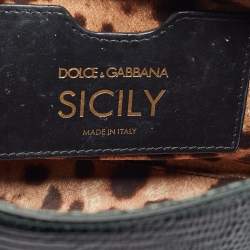 Pre Owned Dolce & Gabbana Green Lizard Embossed Leather Small Miss Sicily Top Handle Bag