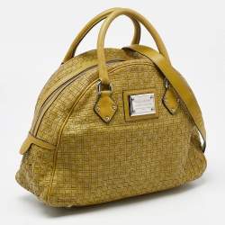 Pre Owned Dolce & Gabbana Olive Green Woven Leather Miss Biz Satchel