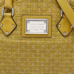 Pre Owned Dolce & Gabbana Olive Green Woven Leather Miss Biz Satchel