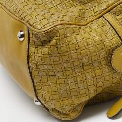 Pre Owned Dolce & Gabbana Olive Green Woven Leather Miss Biz Satchel
