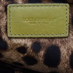 Pre Owned Dolce & Gabbana Olive Green Woven Leather Miss Biz Satchel
