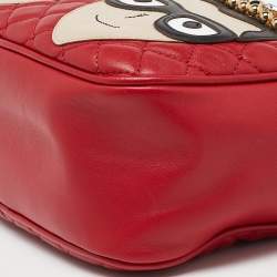 Pre Owned Dolce & Gabbana Red Leather Glam Embellished Camera Bag