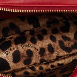 Pre Owned Dolce & Gabbana Red Leather Glam Embellished Camera Bag